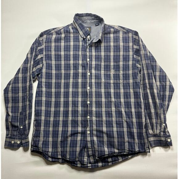 Cinch Other - Cinch Men's Long Sleeve Blue Gray Plaid Button Up Shirt - Size L